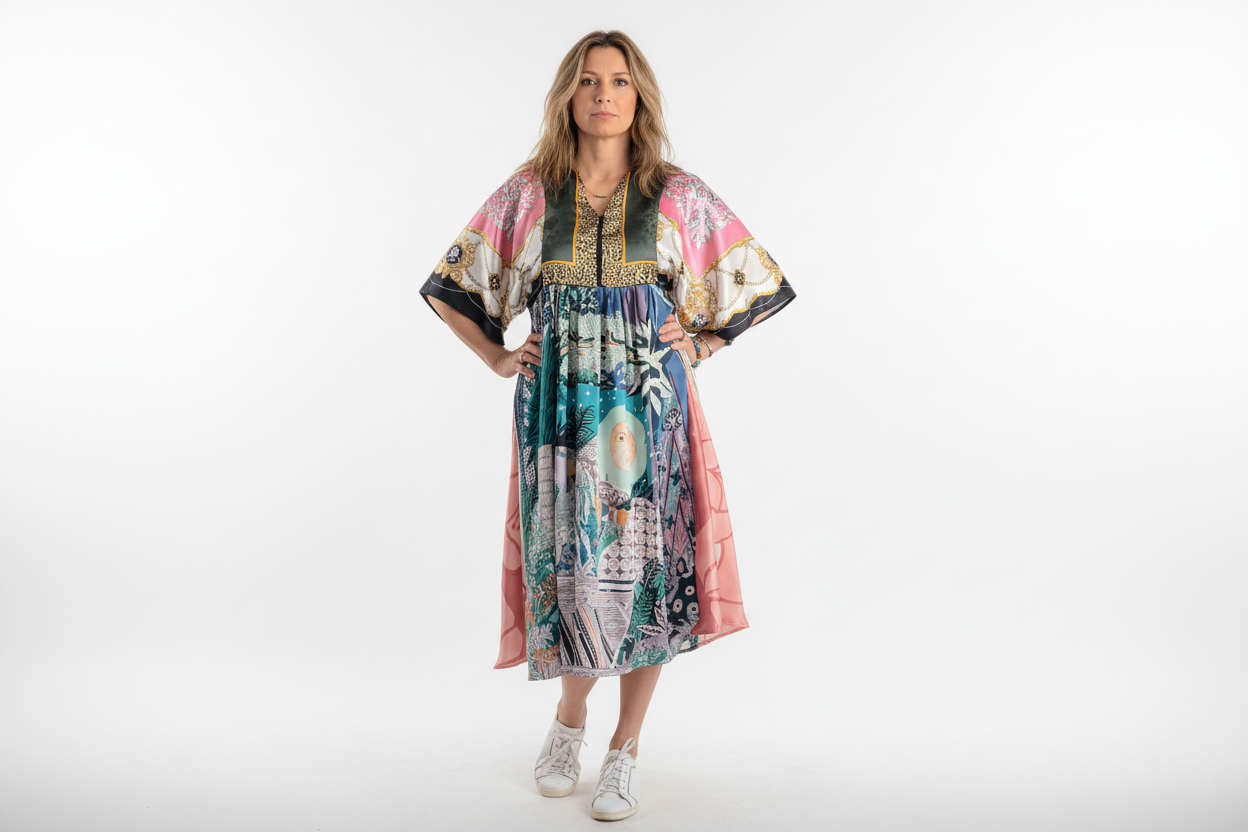PAULINE - Robe Bohème en Foulards Recyclés