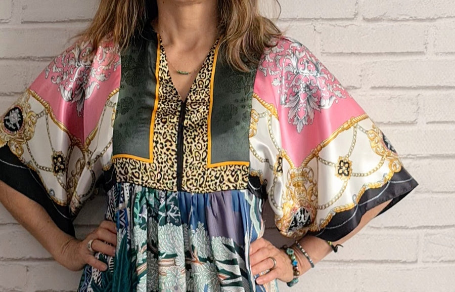 PAULINE - Robe Bohème en Foulards Recyclés