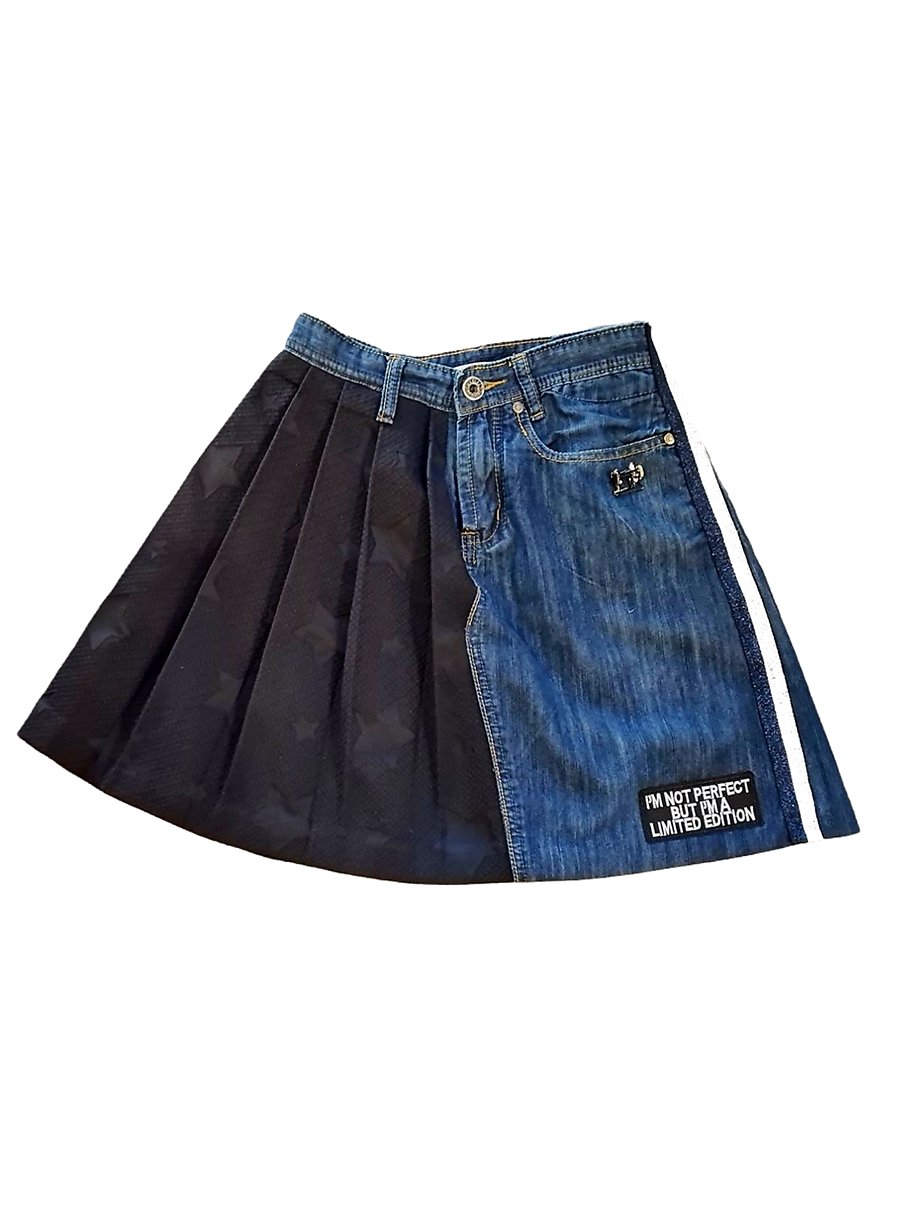 Jupe Kim jean recyclé et imprimé noir - garOzange vetements recyclés pour femmes made in France