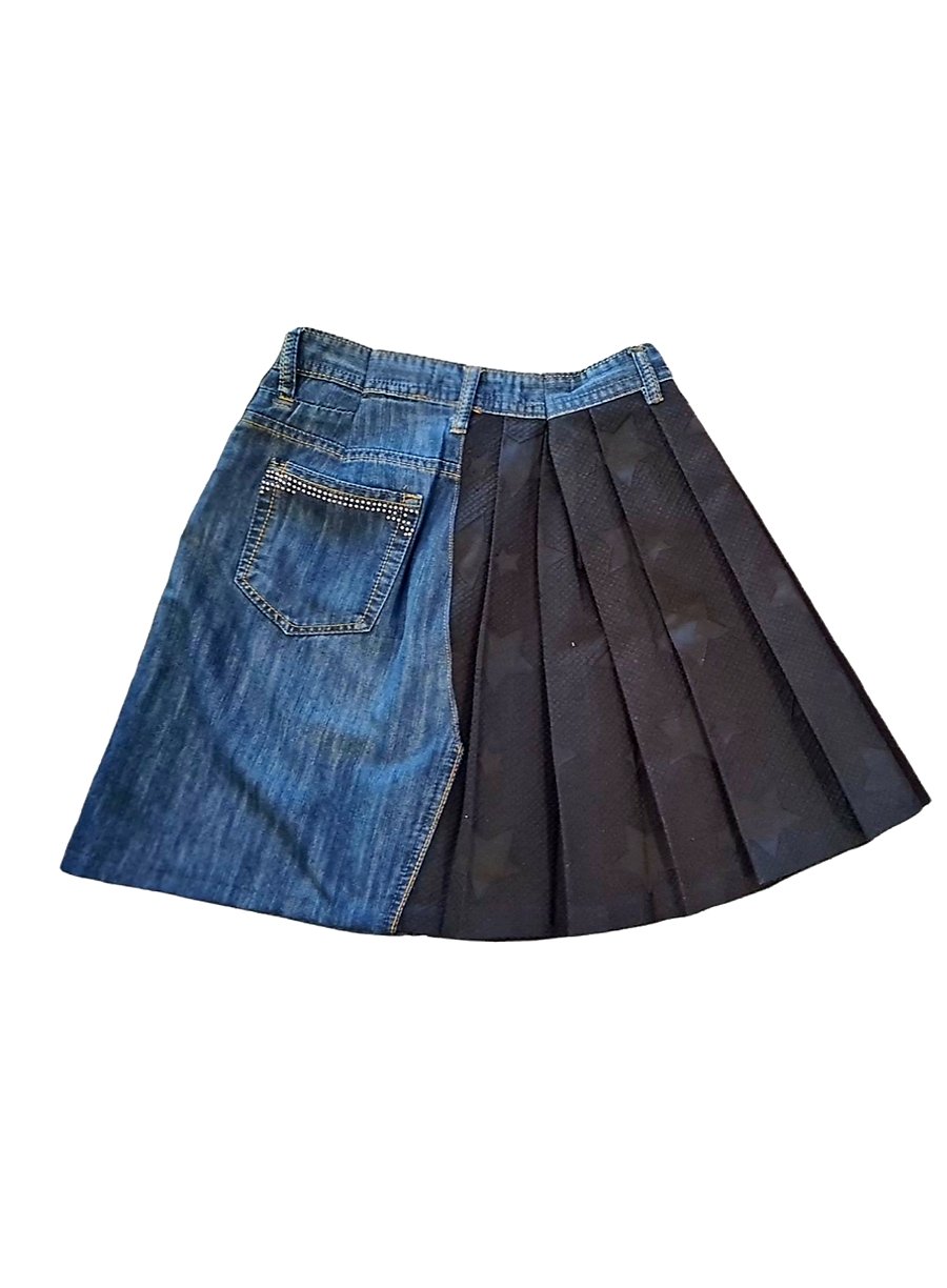 Jupe Kim jean recyclé et imprimé noir - garOzange vetements recyclés pour femmes made in France