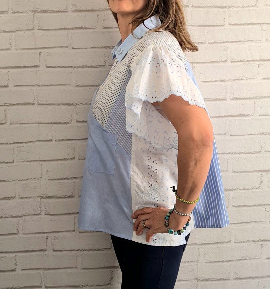 Blouse "Blue Boho" recyclé